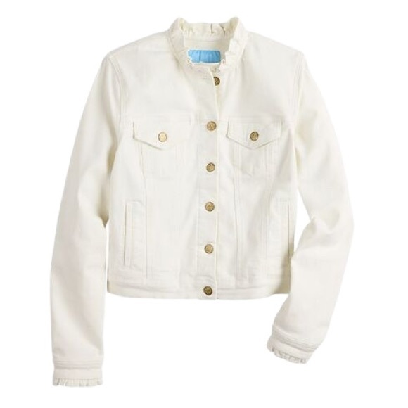 Draper James White Denim Ruffle Trim Cropped Jean Jacket - L - Picture 15 of 15